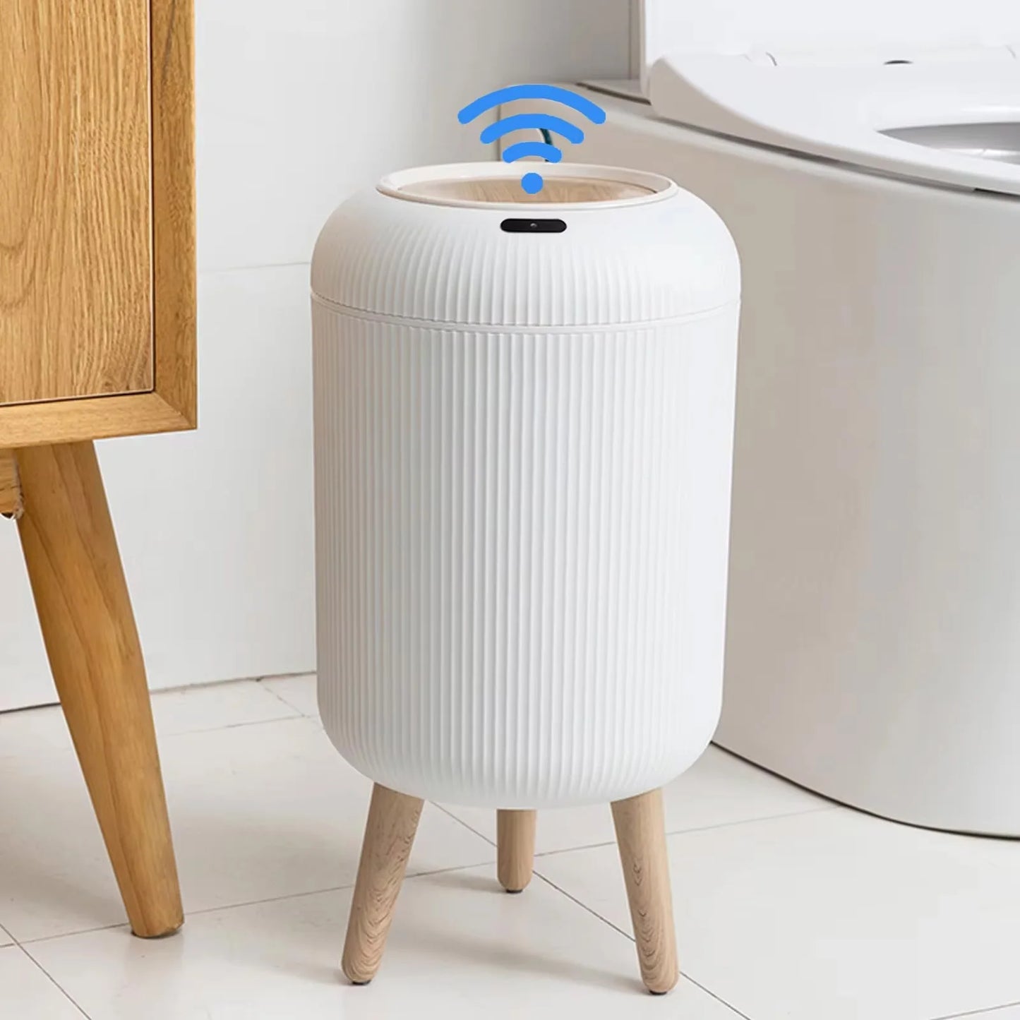 Poubelle automatique - Blanc avec pied 10L